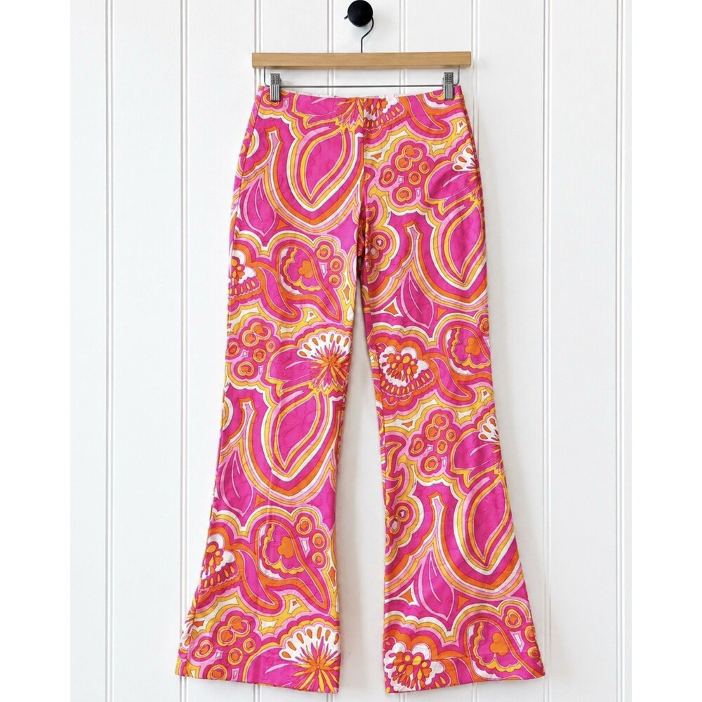 Trina Turk 25th Anniversary Pants Pink Floral Boho Retro Wide Leg Flare Y2K Sz 2